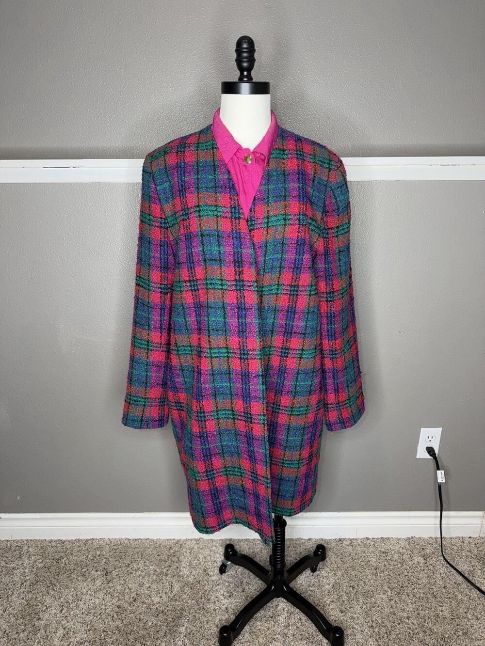 VINTAGE Doncaster Tweed Cardigan Blazer Jacket Coat Womens 14 Multicolor USA